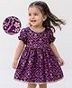 EARTHY TOUCH 100% Cotton Knit Ethnic Dresses with Half Sleeves and Damask Foil Print in Purple