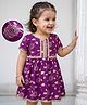EARTHY TOUCH 100% Cotton Knit Ethnic Dress with Half Sleeves and Floral Foil Print in Purple