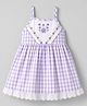 Babyhug Cotton Woven Sleeveless Dress With Checks & Floral Embroidery - Lavender