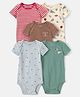 Carter's Cotton Knit Half Sleeves Striped Onesies With Sports Theme Print Pack of 5 - Green, Light Blue, Pink, White & Brown
