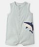 Carter's Cotton Knit Sleeveless  Striped Romper with Shark Patch  - Blue
