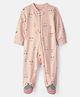 Carter's Cotton Knit Snug Fit Full Sleeves Sleep Suit with Strawberry Print - Pink