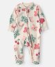 Carter's Cotton Knit Full Sleeves  Snug Fit Sleep Suit with Butterfly Rainbow & Cherry - Ivory