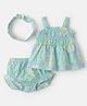 Carter's Cotton Knit Sleeveless Tropical Theme Printed Three Piece Coral Top & Shorts Set With Headband - Light Blue