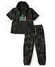 Pine Kids Looper Knit Half Sleeves Hooded Jacket & Joggers Set With Camouflage Print & Inner Tee - Black
