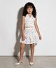 Taffykids Woven Sleeveless Cherry Print Back Tie-up Halter Neck Co-Ords Crop Top With Tiered Skirt - White