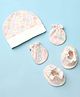 Bubble Pop Interlock Knit Cap, Mitten & Booties with Floral Print White - Diameter 8 cm