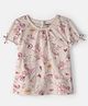 OshKosh B'gosh Cotton Knit Half  Puffed Sleeves Floral Printed Top - Ivory