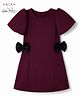 Arias Scuba Knit Half Sleeves One Piece Party Dress with 3D Bow - Wine
