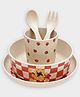 Mi Arcus 100% Melamine Printed Dinner Set Pack of 5 Plate, Bowl,Glass, Fork & Spoon- Beige & Red