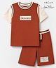 Arias By Lara Dutta Single Jersey Cotton Knit Half Sleeves T-Shirt & Shorts With Text Print - Rust Orange