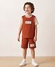 Arias By Lara Dutta Single Jersey Cotton Knit Half Sleeves T-Shirt & Shorts With Text Print - Rust Orange