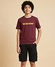Funkrafts Knitted Knit Half Sleeves Bad Decision Text Printed Tee & Shorts Set - Maroon & Black
