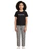Funkrafts Cotton Knit Half Sleeves Young Hustler Text Printed Tee & Houndstooth Checked Pyjama Night Suit Set - Black & White