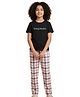 Funkrafts Cotton Knit Half Sleeves Young Hustler Text Printed Tee & Graph Checked Pyjama Night Suit Set - Pink & Black
