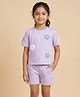 Funkrafts Knitted Knit Half Sleeves Floral Applique Detailed Text Printed Tee & Shorts Set - Mauve