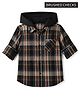 Pine Kids 100% Cotton Woven Hooded Shirt with Full Sleeves and Tartan Plaid Print in Brown