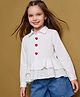 Arias 100% Cotton Poplin Woven Shirt Style Full Sleeves Top with Cut & Sew Schiffli Details and Hearts Applique - White
