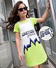 OLLINGTON ST. Cotton Sinker Knit Tee and Pinafore with Half Sleeves and United Future Text Print - Limegreen