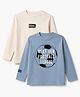 Primo Gino Cotton Interlock Knit Full Sleeves Oversized T-Shirts with Drop Shoulder Sleeves and Football Print Pack of 2 - Blue & Cream