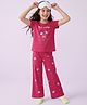 Pine Kids 100% Cotton Single Jersey 180 GSM Knit Half Sleeves T-Shirt & Pyjama Night Suit with Made of Magic Text & Floral Print with Bio Wash - Magenta