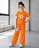 Fashion Dream Cotton Blend Woven Half Sleeves Floral Applique Detailed Top & Pant Set - Orange