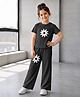 Fashion Dream Cotton Blend Woven Half Sleeves Floral Applique Detailed Top & Pant Set - Black