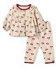ToffyHouse 100% Cotton Single Jersey Knit Front Open Full Sleeves Co-ord Top & Pajama Night Suit with Cherry Print - Cream