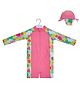 Big Softies Full Sleeves Floral Printed Legged Swimsuit With Cap - Pink