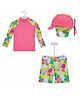 Big Softies Full Sleeves Floral Printed Coordinating Two Piece Swimsuit With Cap - Pink