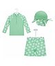 Big Softies Full Sleeves  Starfish Printed Coordinating Two Piece Swimsuit With Cap - Green