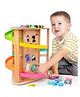 Happy Hues Wooden Educational Activity Tower with Car Ramp, Pound & Tap Play, and Shape Sorter