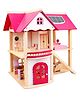 Happy Hues Wooden Dollhouse Villa Play Set with Miniature Furniture - Pink
