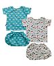 LITTLE INDIAN Cotton Woven Pack Of 2 Half Sleeves Elephant & Dog Printed Jhabla & Shorts Set - Sky Blue & Beige
