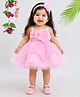 TINY MINY MEE Elastane Woven Sleeveless Floral Applique Detailed Dress - Pink