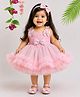 TINY MINY MEE Elastane Woven Sleeveless Bow Applique Detailed Dress - Pink