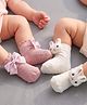 Babyoye Female 100% Bamboo Knit Socks with Bow & Animal Applique & Anti Skid Pack of 2 in Peach & White