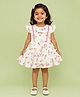 CANDY HOUSE Muslin Woven Cap Sleeves Strawberry Printed Dress - White