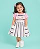 CANDY HOUSE Cotton Woven Half Sleeves Top & Dungaree Style Frock With Star Applique - Purple