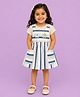 CANDY HOUSE Cotton Woven Half Sleeves Top & Dungaree Style Frock With Star Applique - Beige