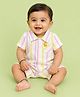 CANDY HOUSE Muslin Woven Half Sleeves Striped Shirt Style Romper - White
