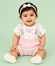 CANDY HOUSE Knitted Bunny Applique Detailed Dungaree With Half Sleeves Printed Tee - Baby Pink