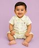 CANDY HOUSE Muslin Woven Half Sleeves Animals Printed Shirt Style Romper - Off White