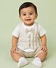 CANDY HOUSE Knitted Knit Half Sleeves Tee & Shorts Set With Striped Attached Waistcoat - Beige
