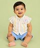 CANDY HOUSE Muslin Woven Half Sleeves Striped Shirt & Shorts Set - White