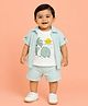 CANDY HOUSE Cotton Woven Half Sleeves Striped Shirt & Shorts Set With Elephant Printed Tee - Light Green