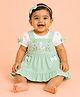 CANDY HOUSE Knitted Knit Sleeveless Duck & Floral Embroidered Pinafore Dress With Tee - Mint