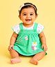 CANDY HOUSE Knitted Knit Sleeveless Butterfly & Cat Embroidered Pinafore Dress With Tee - Green