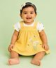 CANDY HOUSE Knitted Knit Sleeveless Bee & Floral Embroidered Pinafore Dress With Tee - Mustard