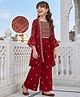 Pine Kids Georgette Woven Indo Western Sets With Floral Embroidery - Maroon